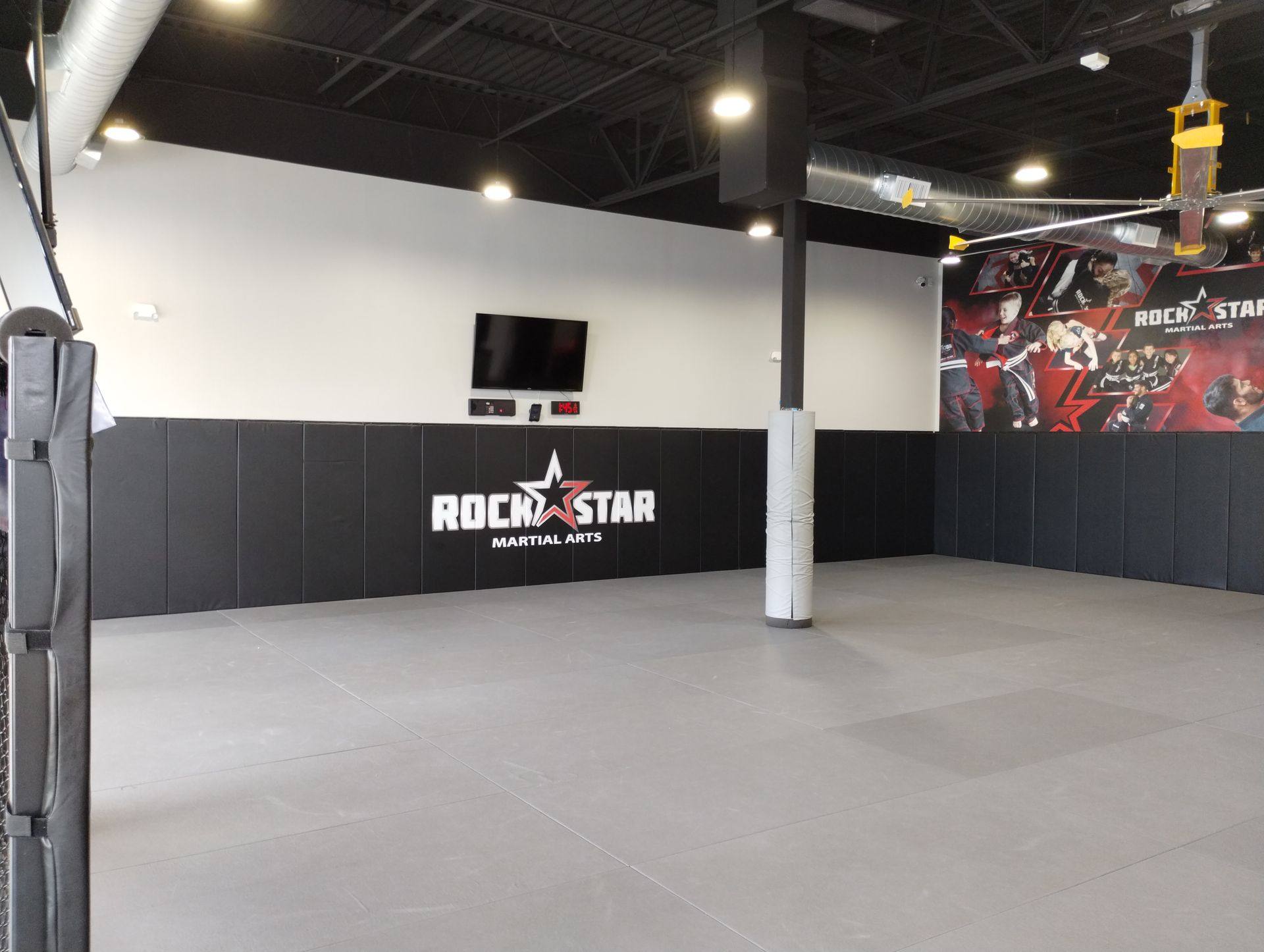 After: the jiu-jitsu mural on the finished wall at Rockstar Martial Arts in Frisco, TX