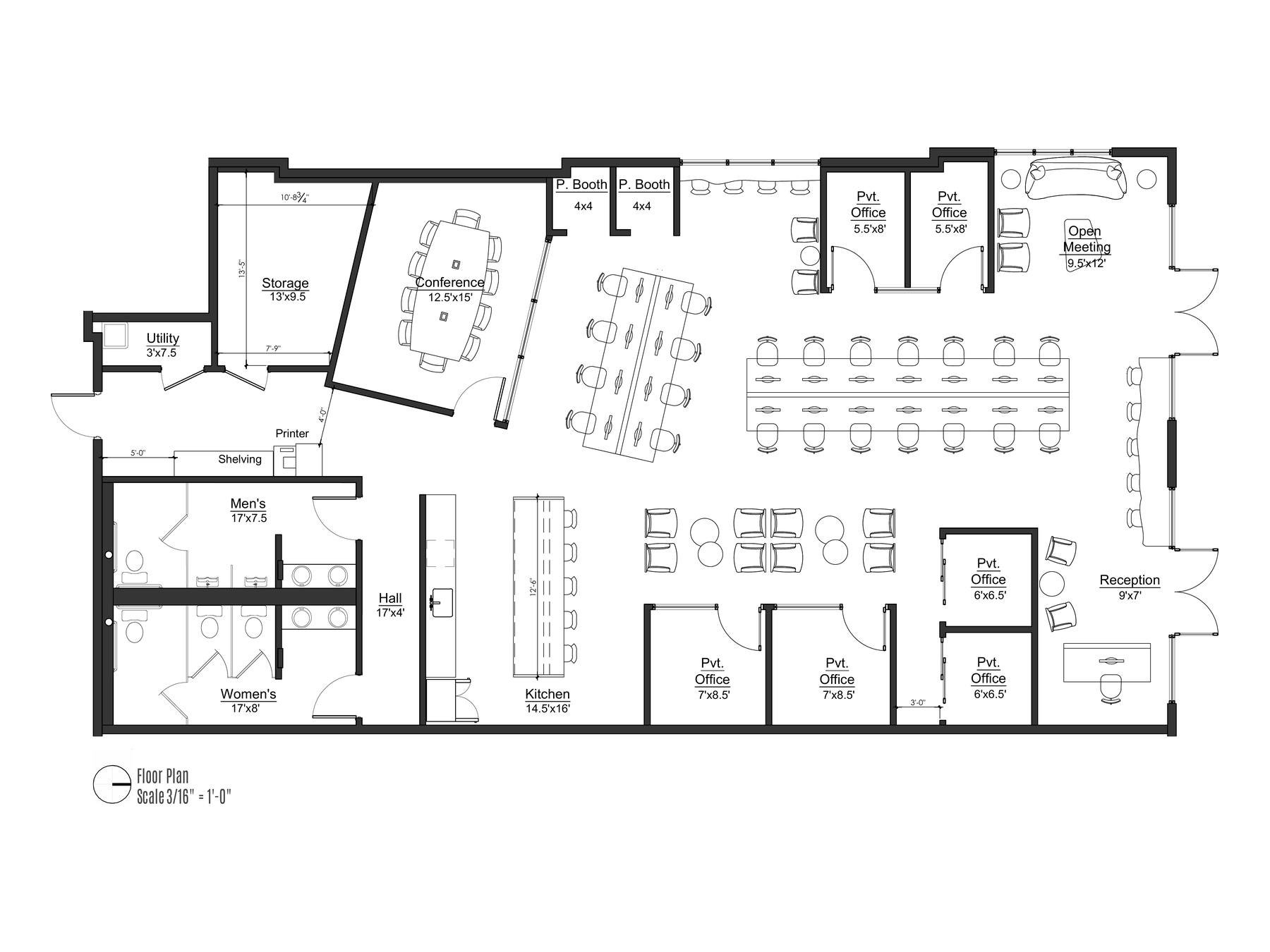 Measured 2D as-built floor plan of a 2,893 square foot office suite in Frisco, TX, with room dimensions called out for offices, conference, kitchen and reception