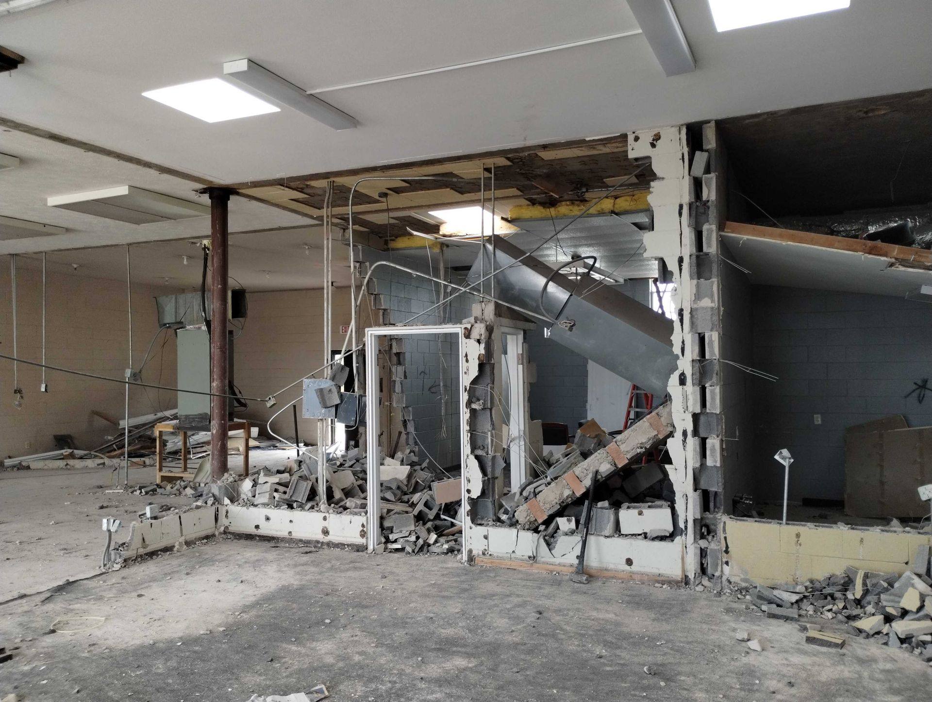 The old concrete building, originally designed as a bank, that NorthStar Commercial Interiors remodeled into Professional Black Belt Academy in Princeton, TX