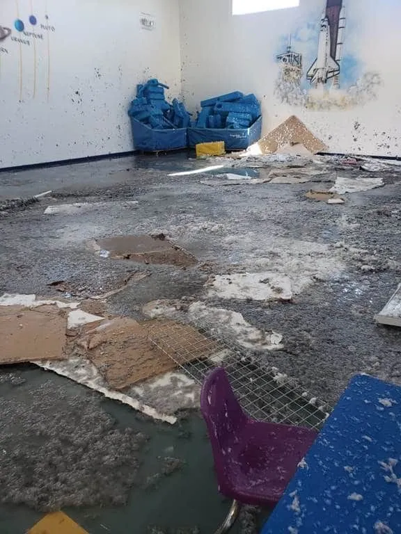 The flooded gymnasium NorthStar Commercial Interiors helped bring back into use after the 2021 snowpocalypse