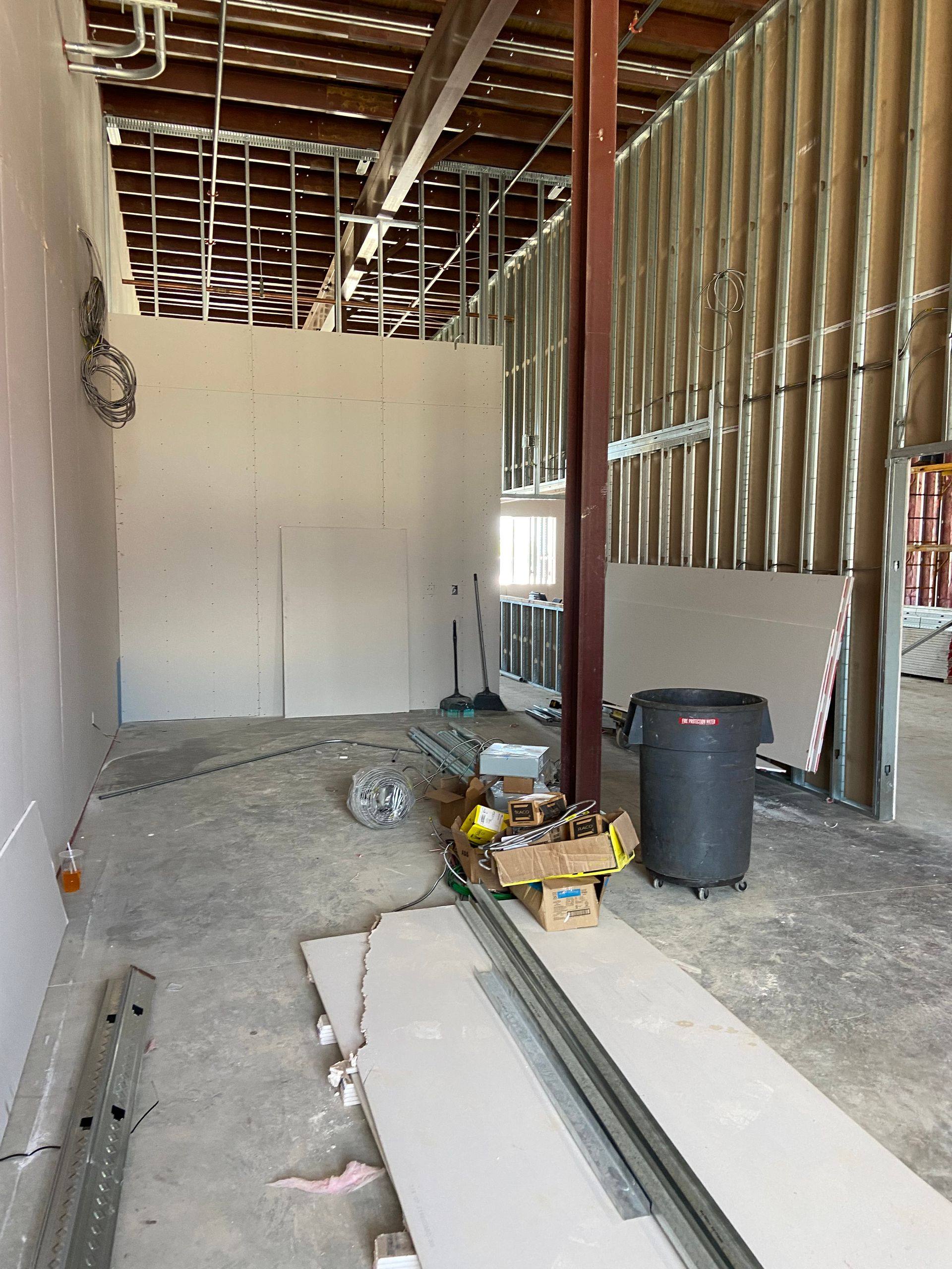 A further view of the Professional Black Belt Academy shell space finish-out in Celina, TX
