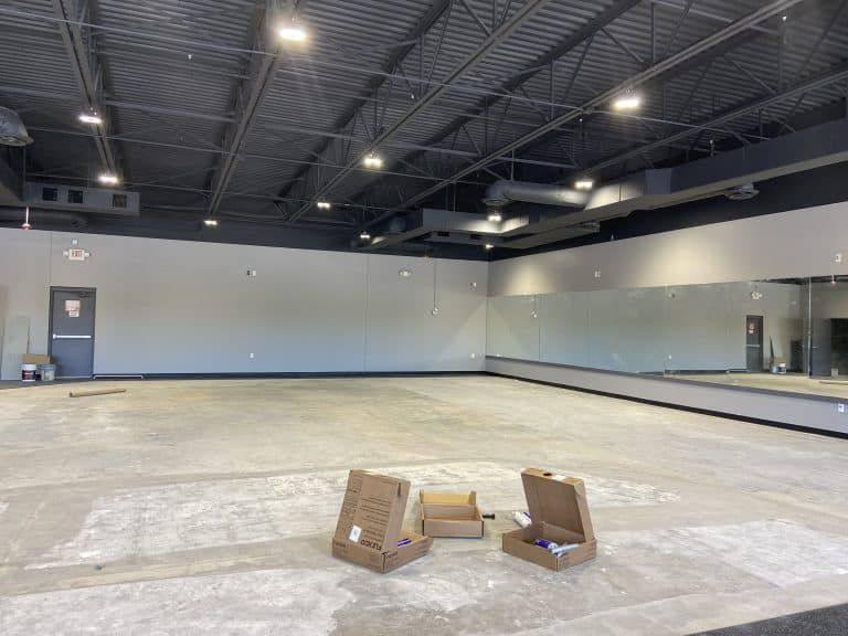 A further view of the Sustaire's Karate for Kids training center in Allen, TX, remodeled from two adjoining retail suites