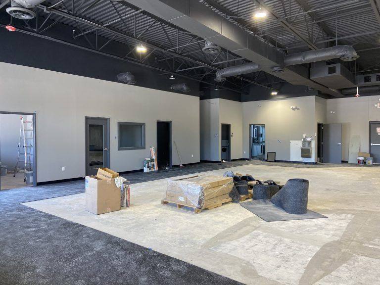 A further view of the Sustaire's Karate for Kids training center in Allen, TX, remodeled from two adjoining retail suites