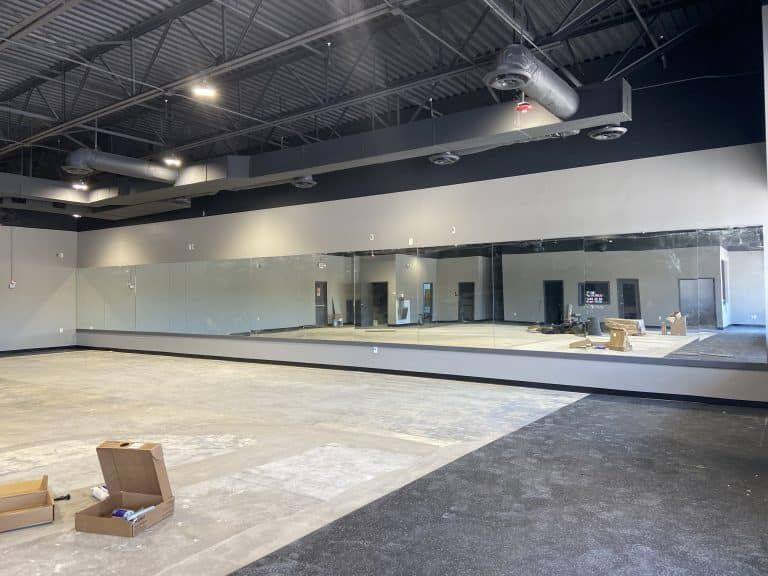 A further view of the Sustaire's Karate for Kids training center in Allen, TX, remodeled from two adjoining retail suites