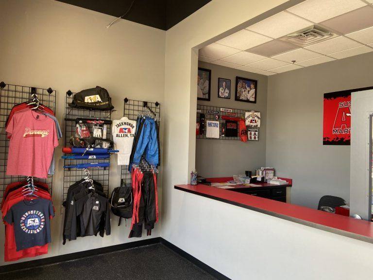 A further view of the Sustaire's Karate for Kids training center in Allen, TX, remodeled from two adjoining retail suites