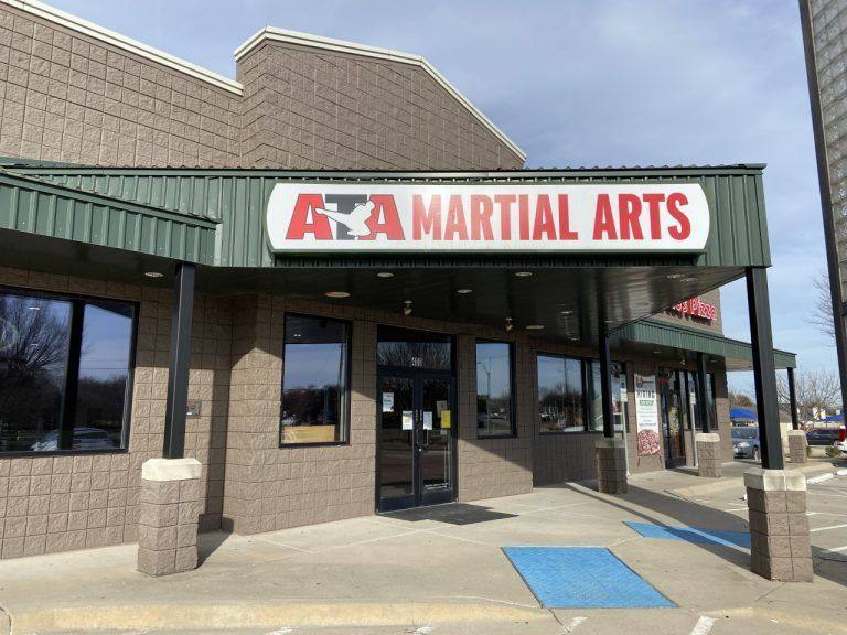 A further view of the Sustaire's Karate for Kids training center in Allen, TX, remodeled from two adjoining retail suites