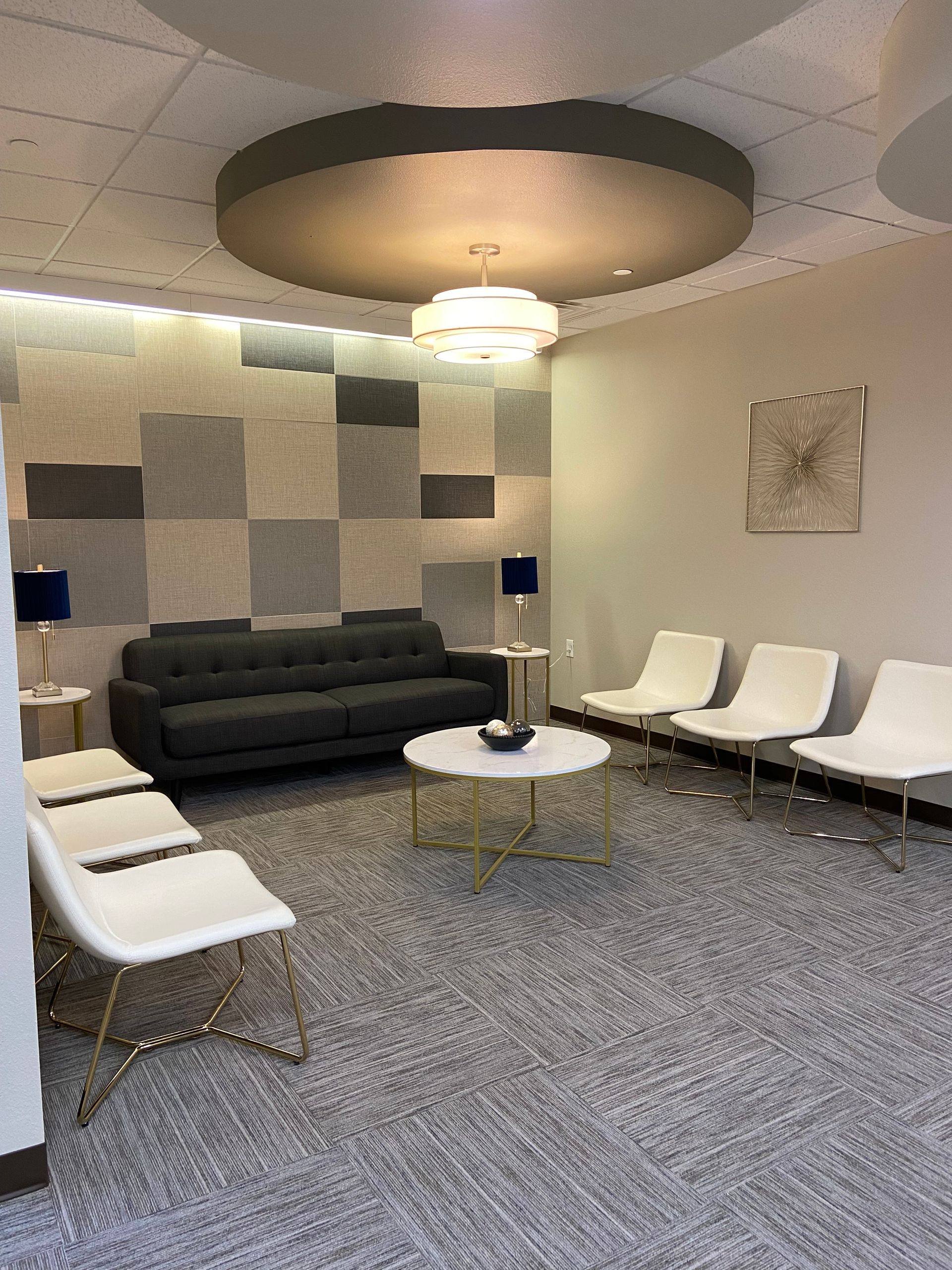 After: the updated waiting area at Building Bridges Through Communication in Frisco, TX