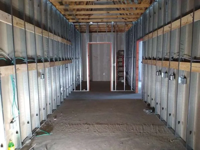 Interior framing and construction under way on a shell space finish-out by NorthStar Commercial Interiors in North Texas