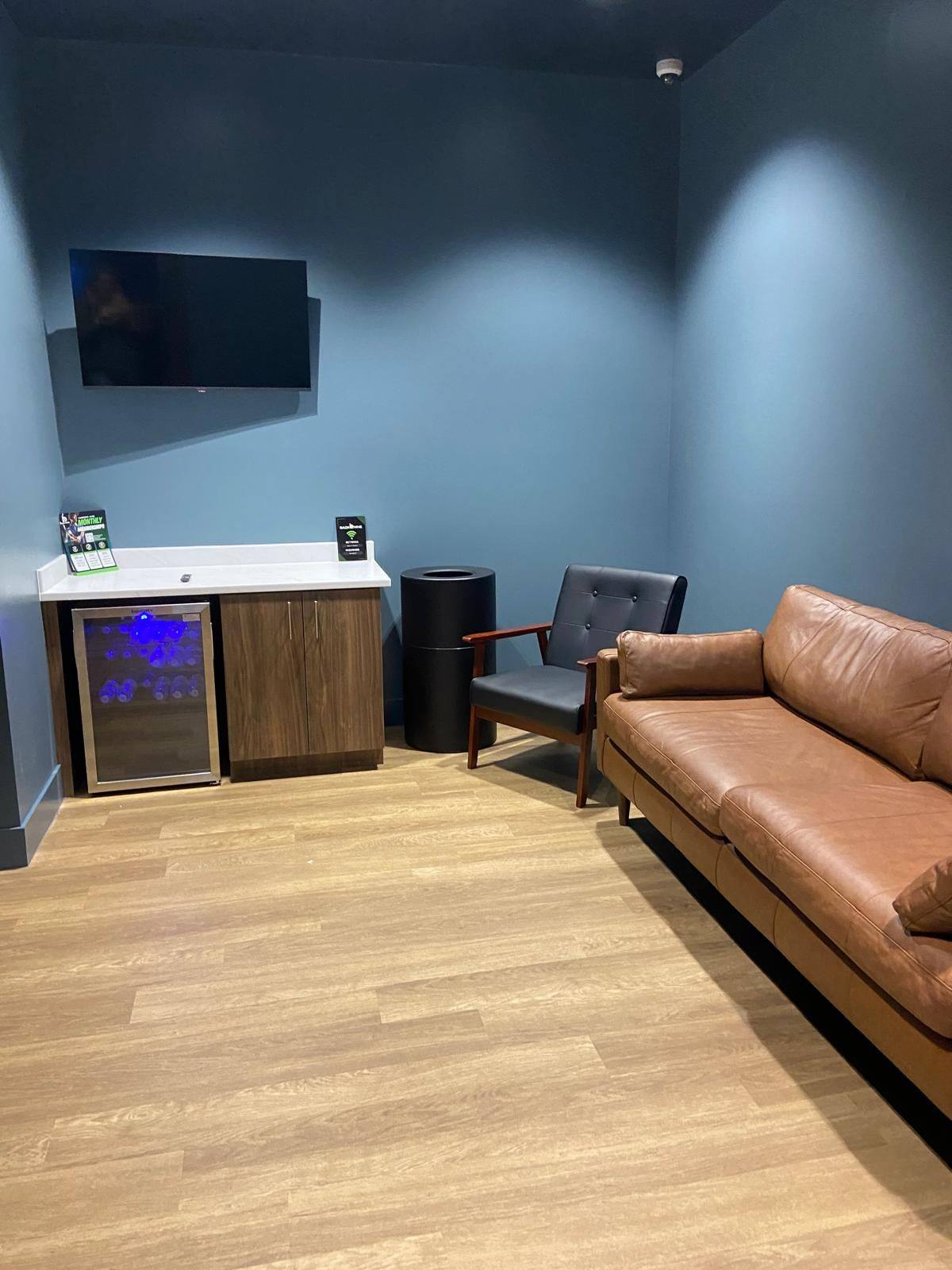 After: the finished private lounge at The Back Nine Golf in Denton, TX